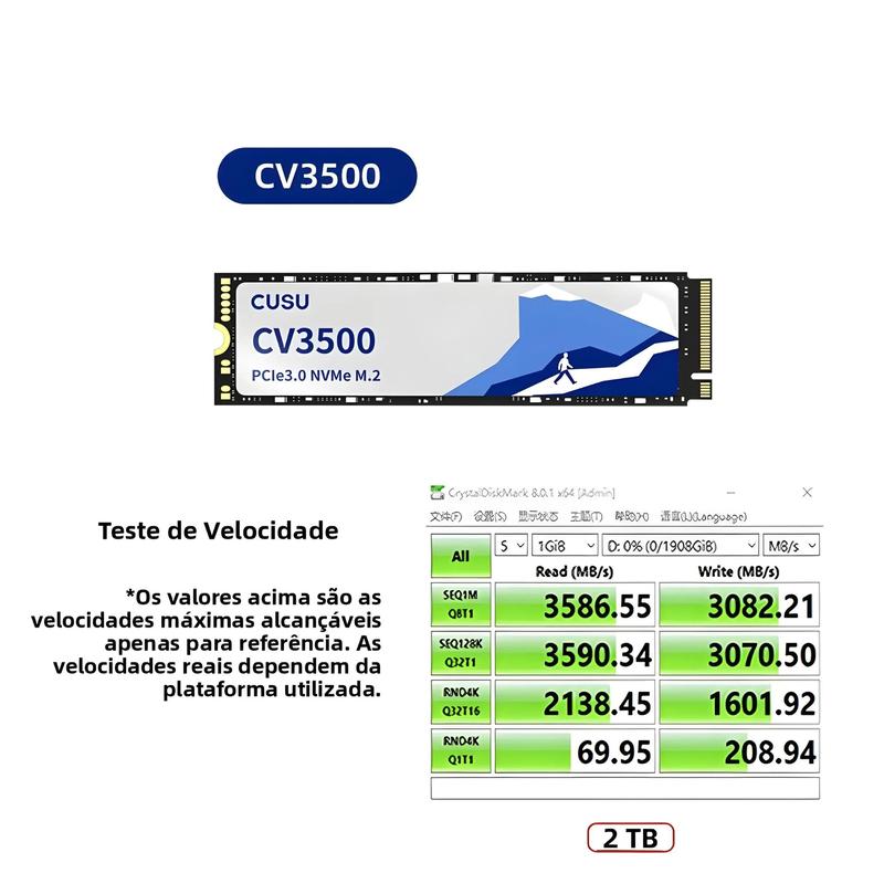 Cusu SSD 512GB 1TB 2TB NVMe M2 PCIe3.0 M.2 2280 Disco rígido de